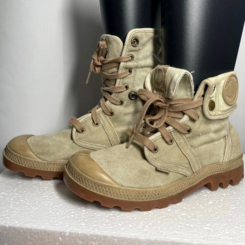 Palladium Baggy Women's Size 7.5 Khaki Ankle Boots Canvas Hiking Lace Up